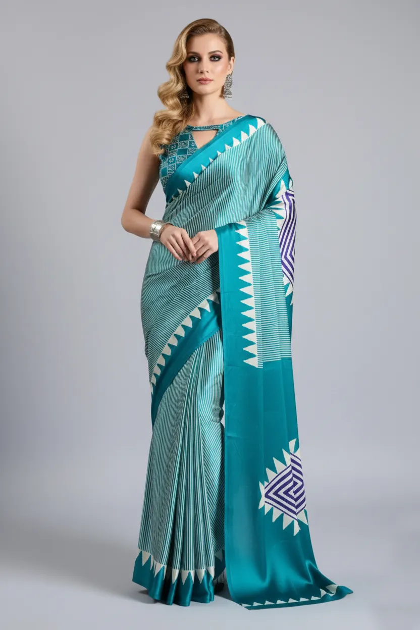 Sf Temple Japan Satin Ajrakh Printed Fancy Saree Collection Sarees