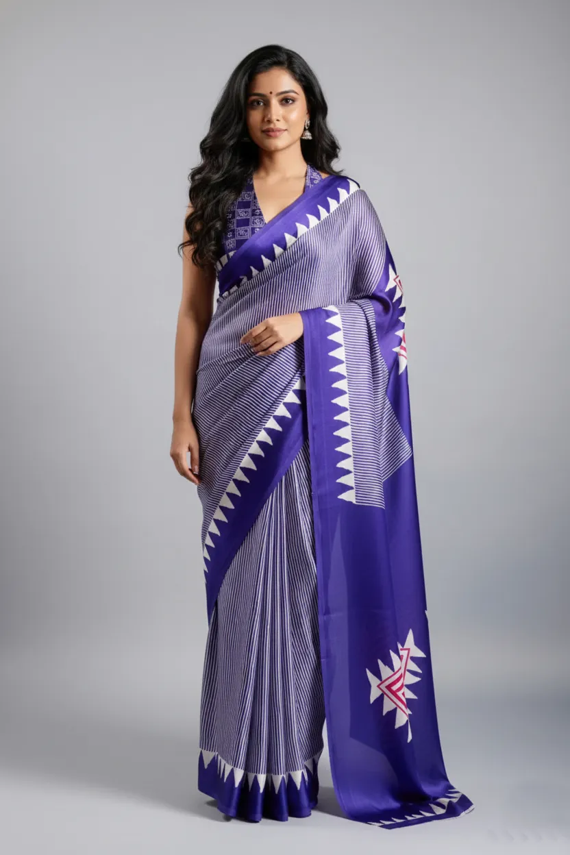 Sf Temple Japan Satin Ajrakh Printed Fancy Saree Collection Sarees