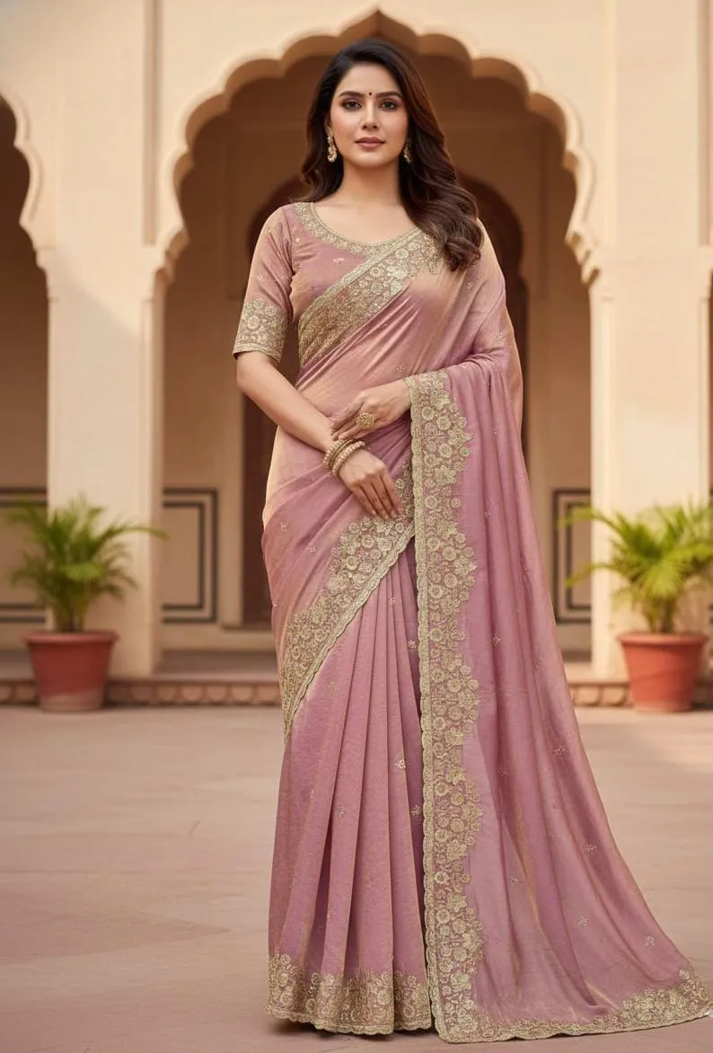 Vt 818 T Premium Fandy Satin Embroidery Saree Collection Sarees