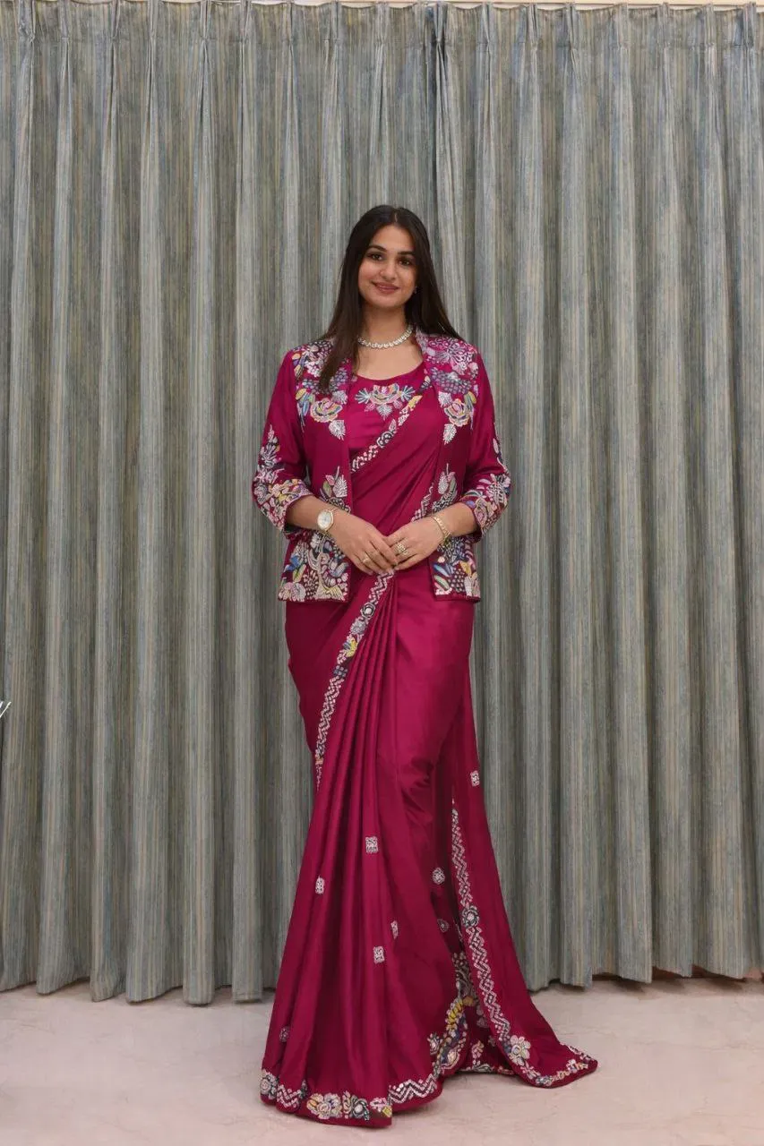 Bt 7142 Crep Satin Ready to Wear Saree with Koti Collection Sarees