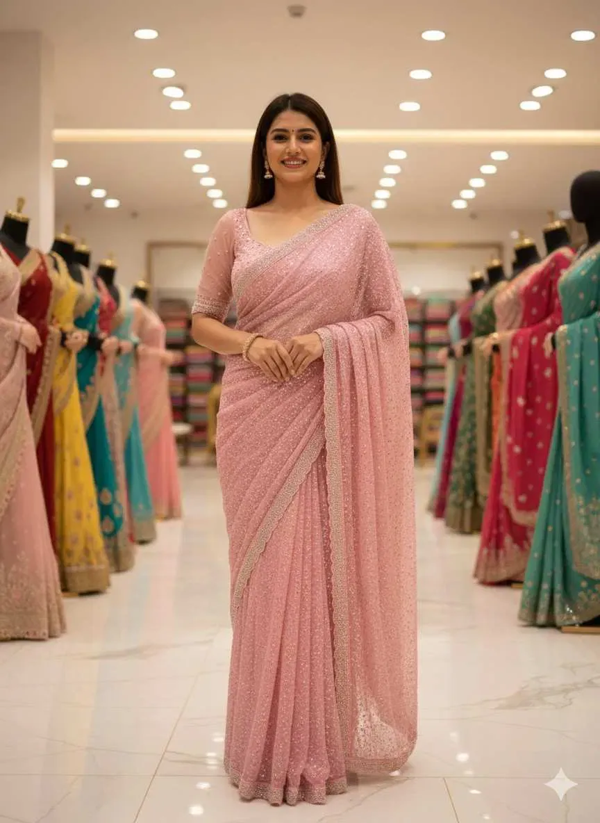 Ds 745 Soft Net with Sequence and Beads Work Embroidered Designer Saree Collection Sarees