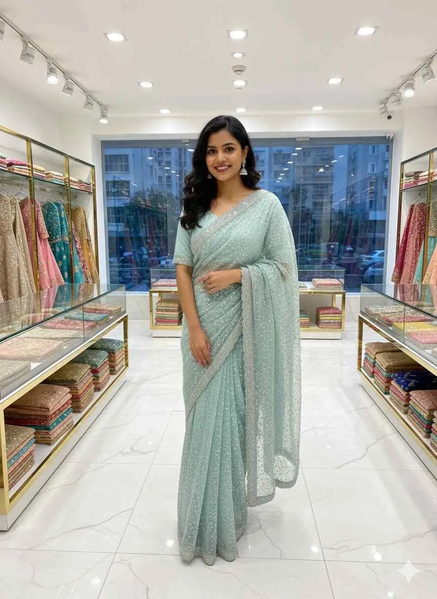 Ds 745 Soft Net with Sequence and Beads Work Embroidered Designer Saree Collection Sarees