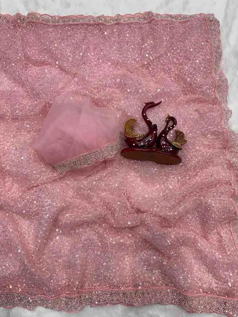 Ds 745 Soft Net with Sequence and Beads Work Embroidered Designer Saree Collection Sarees