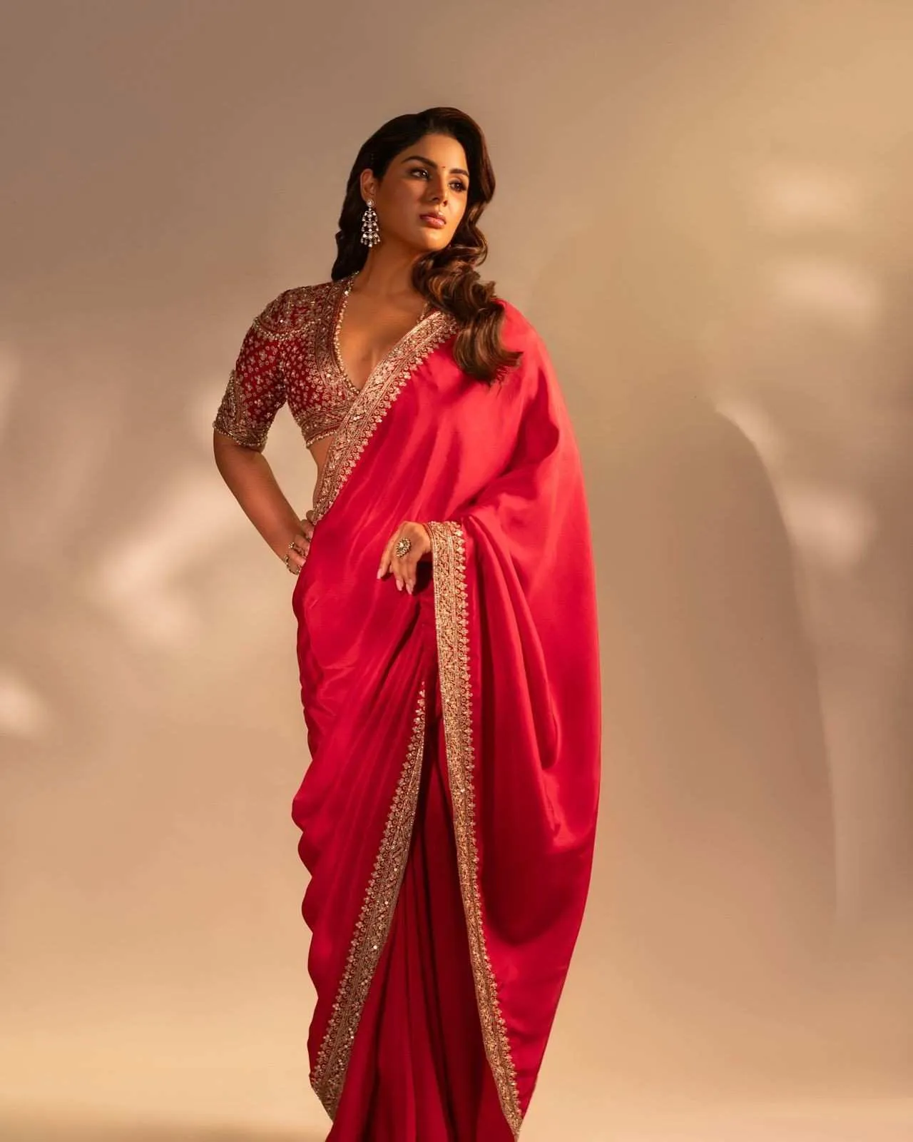 Kc 2084 Red Color Sequins Festival Special Saree Sarees
