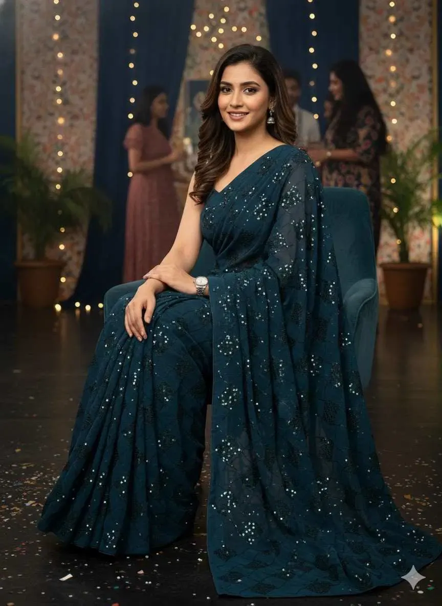 Kc 742 Georgette Sequence Designer Party Wear Saree Sarees