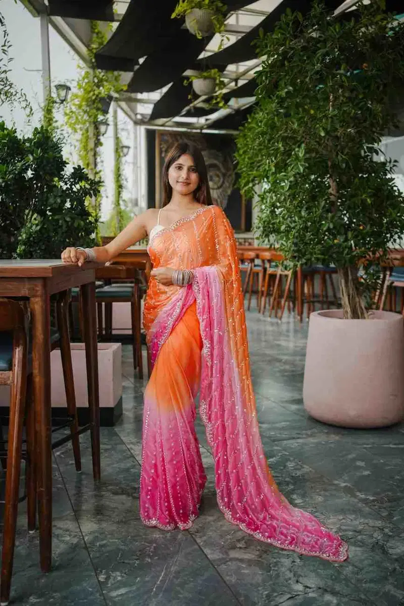 Kc 944 Space Silk Dual Shade Beeds Worked Designer Saree Collection Sarees