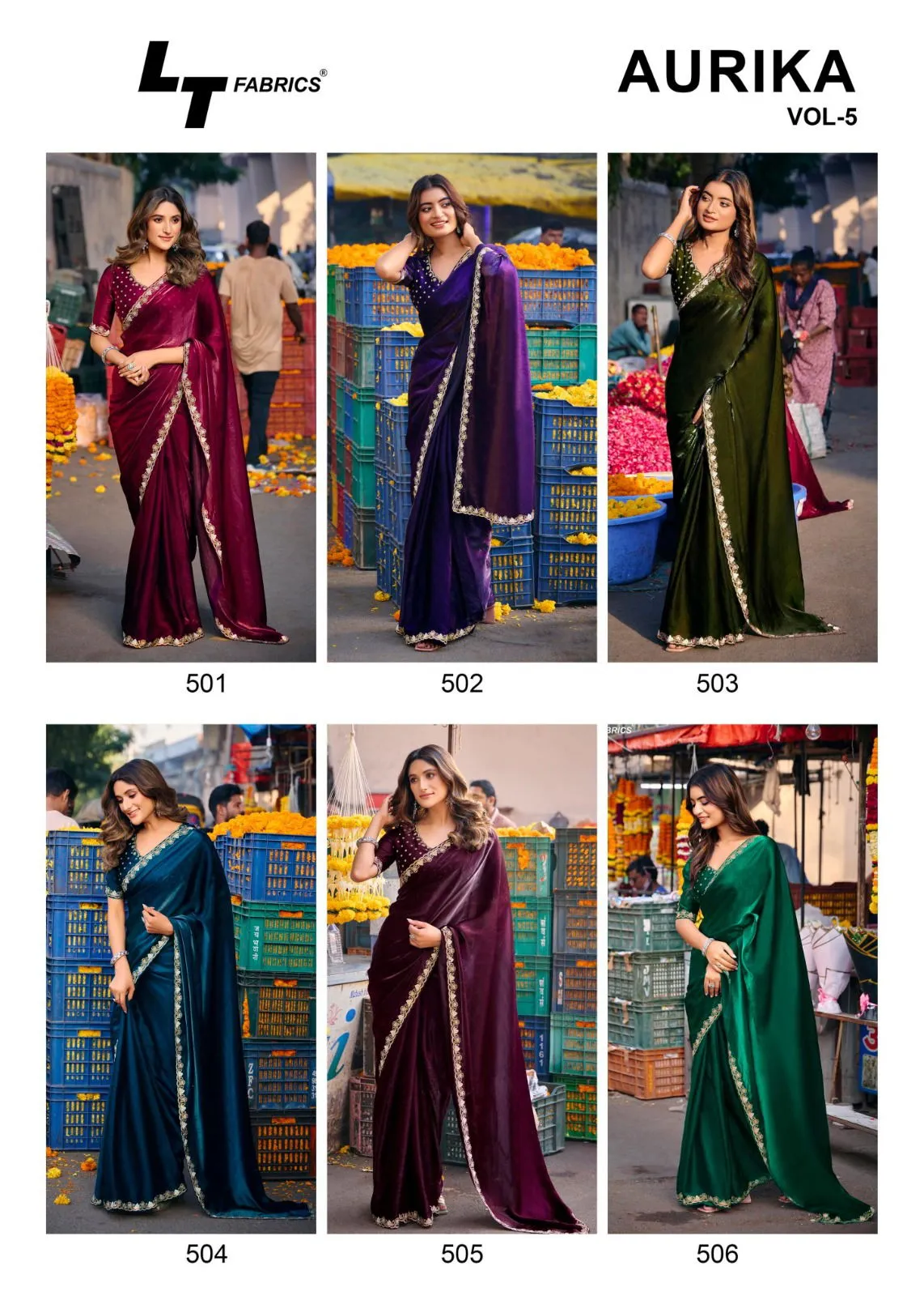 Lt Aurika Vol 5 Malai Silk with Embroidery Work Saree Collection Sarees