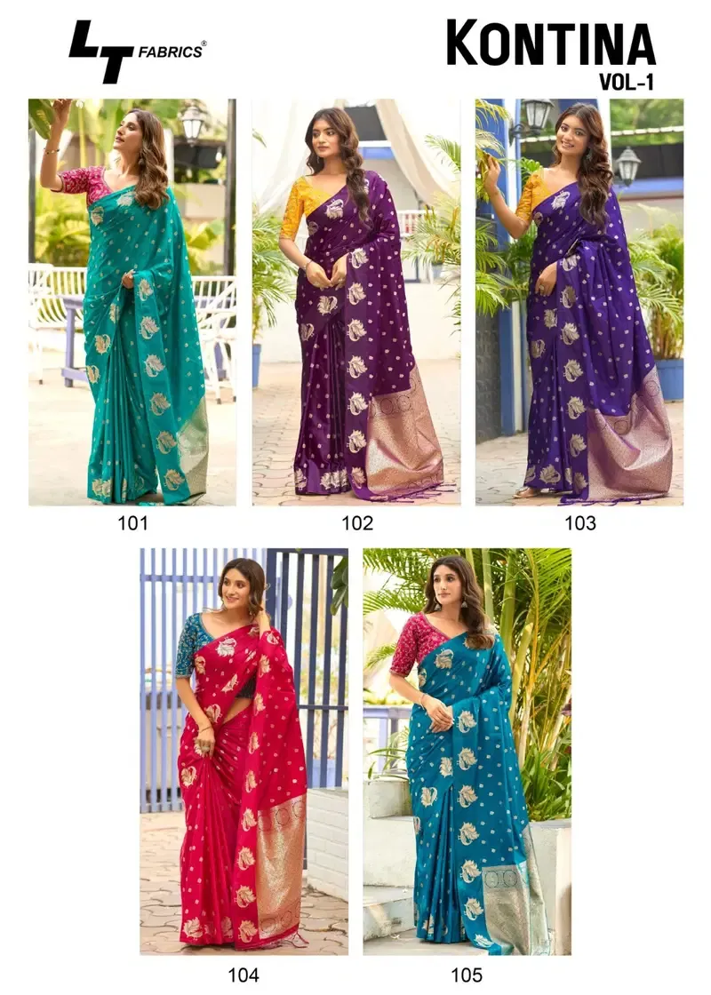 Lt Kontina Satin Silk with Embroidery Work Fancy Saree Collection Sarees