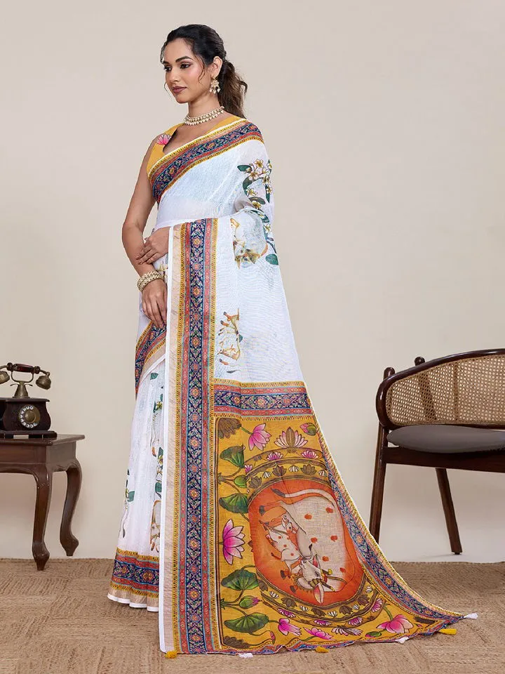 Maahi 216 Linen Printed with Zari Lace Saree Collection Sarees