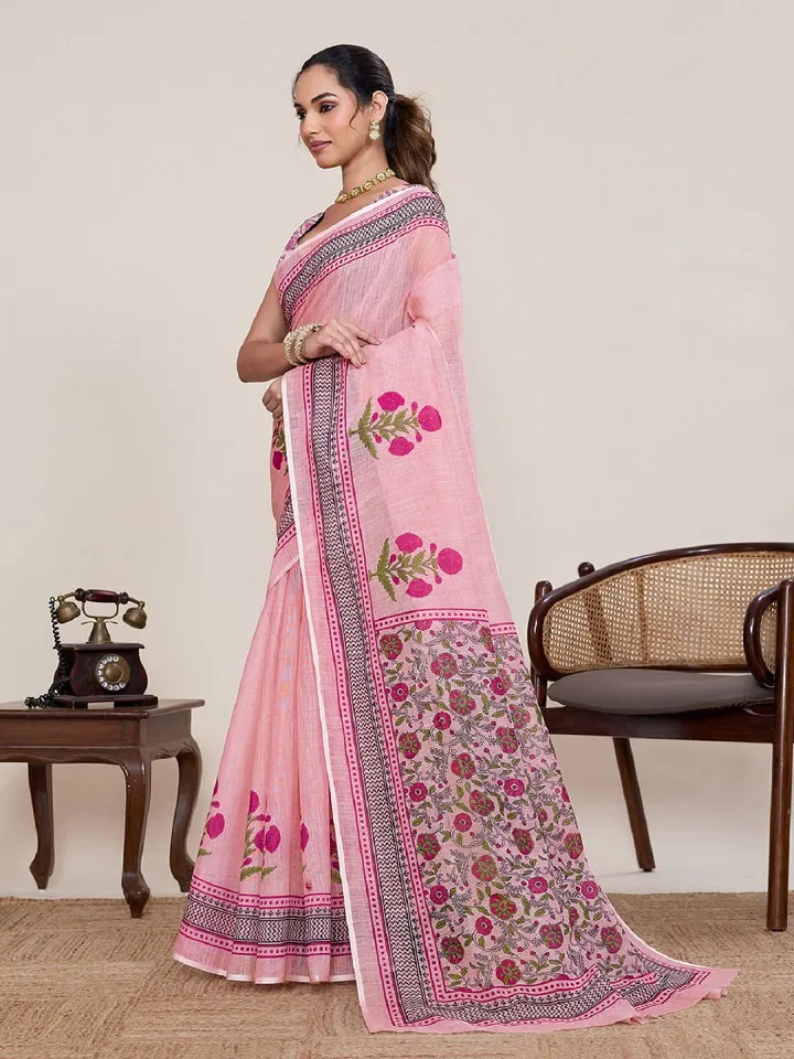 Maahi 216 Linen Printed with Zari Lace Saree Collection Sarees