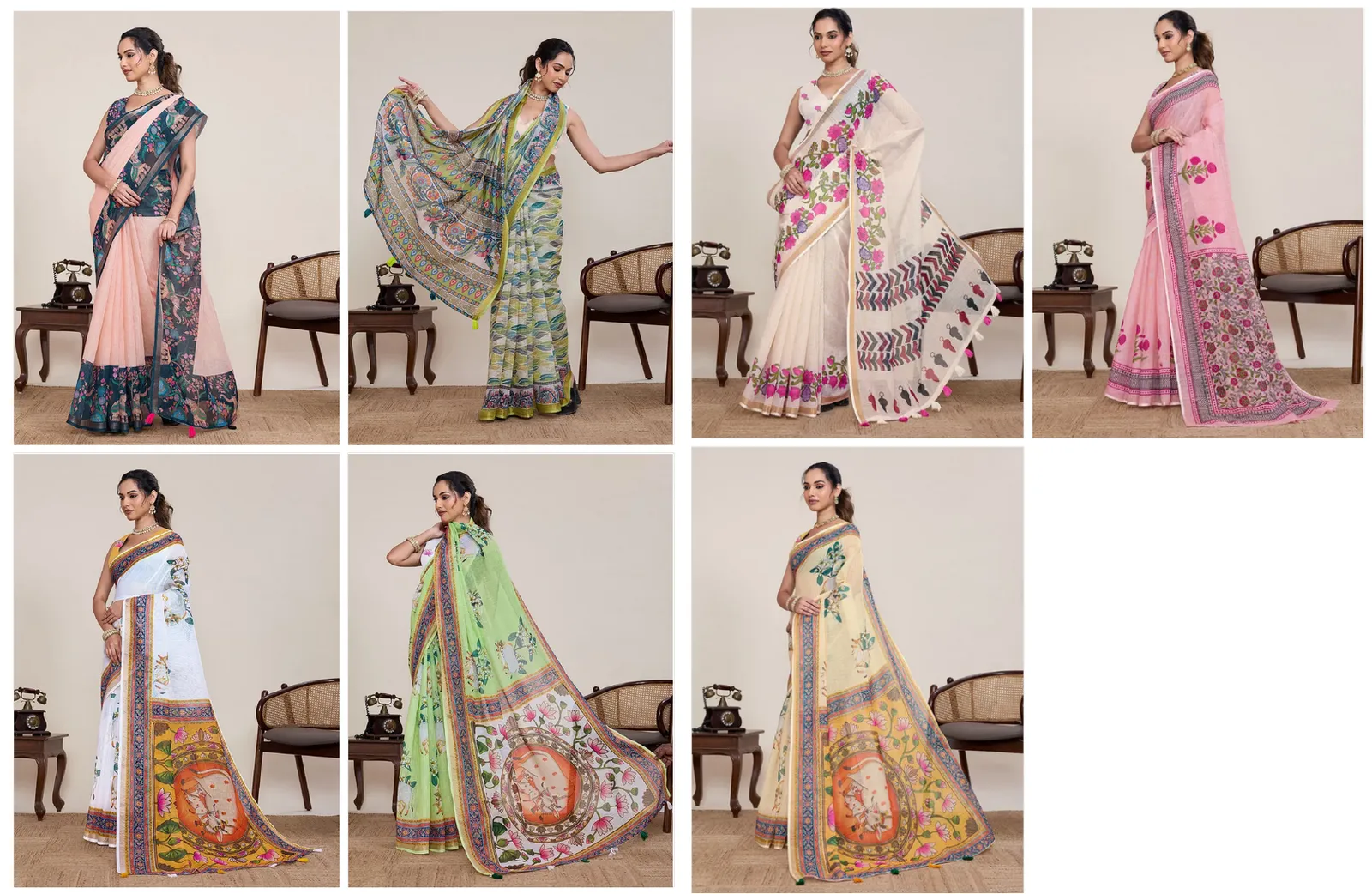 Maahi 216 Linen Printed with Zari Lace Saree Collection Sarees