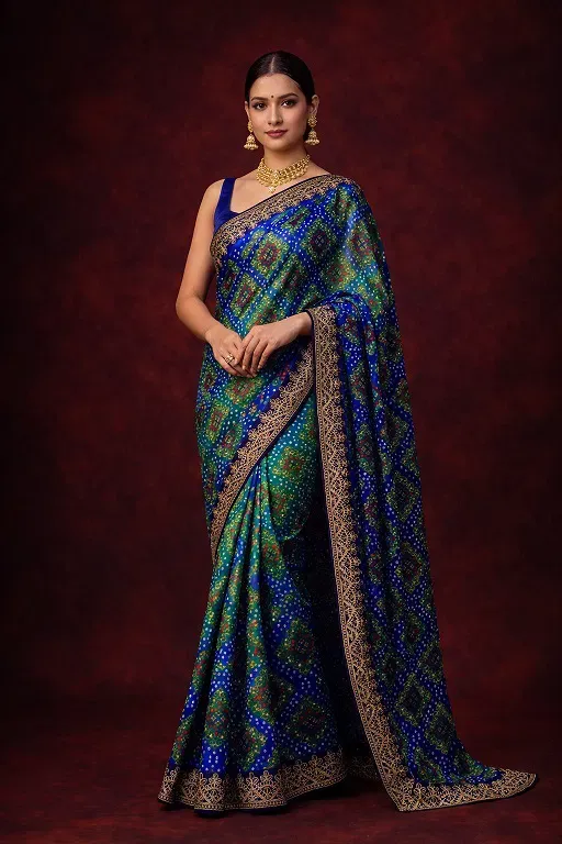 Mahek 215 Chinon Silk Bandhani Codding Stylish Saree Collection Sarees