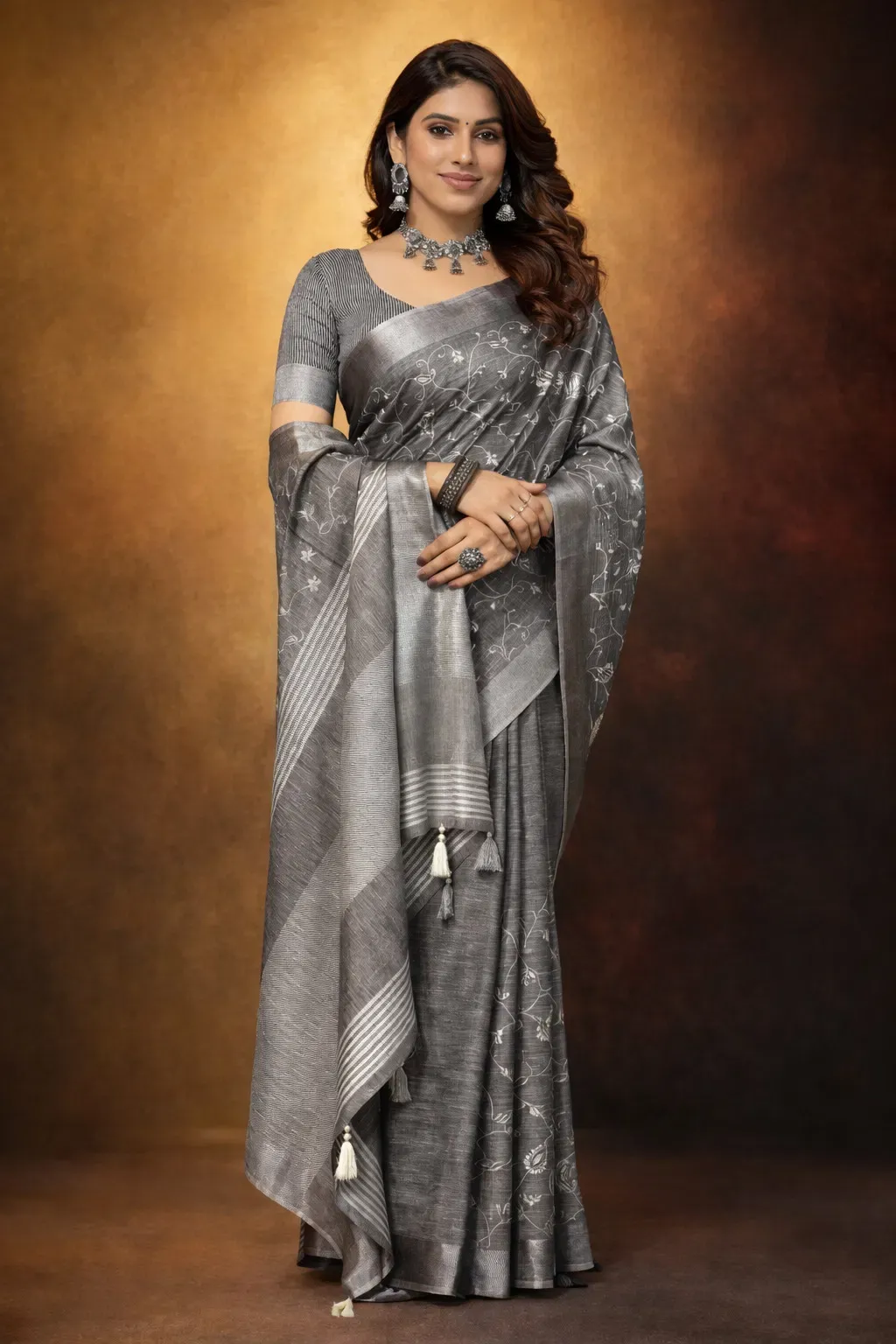 Mahek 219 Linen Cotton Embroidery Worked Fancy Saree Collection Sarees