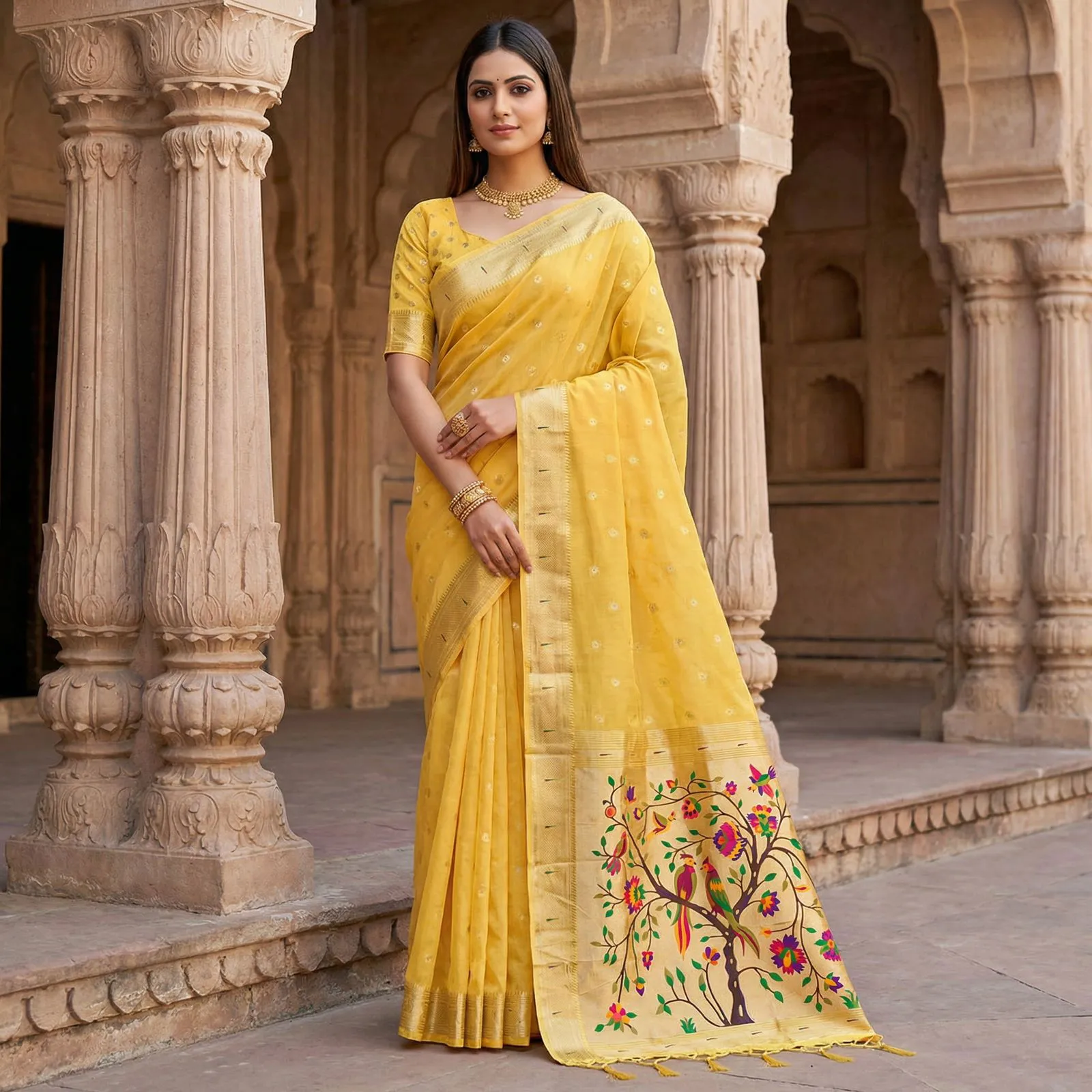Mb 1111 Organza Silk Woven Butti Motifs Paithani Saree Collection Sarees