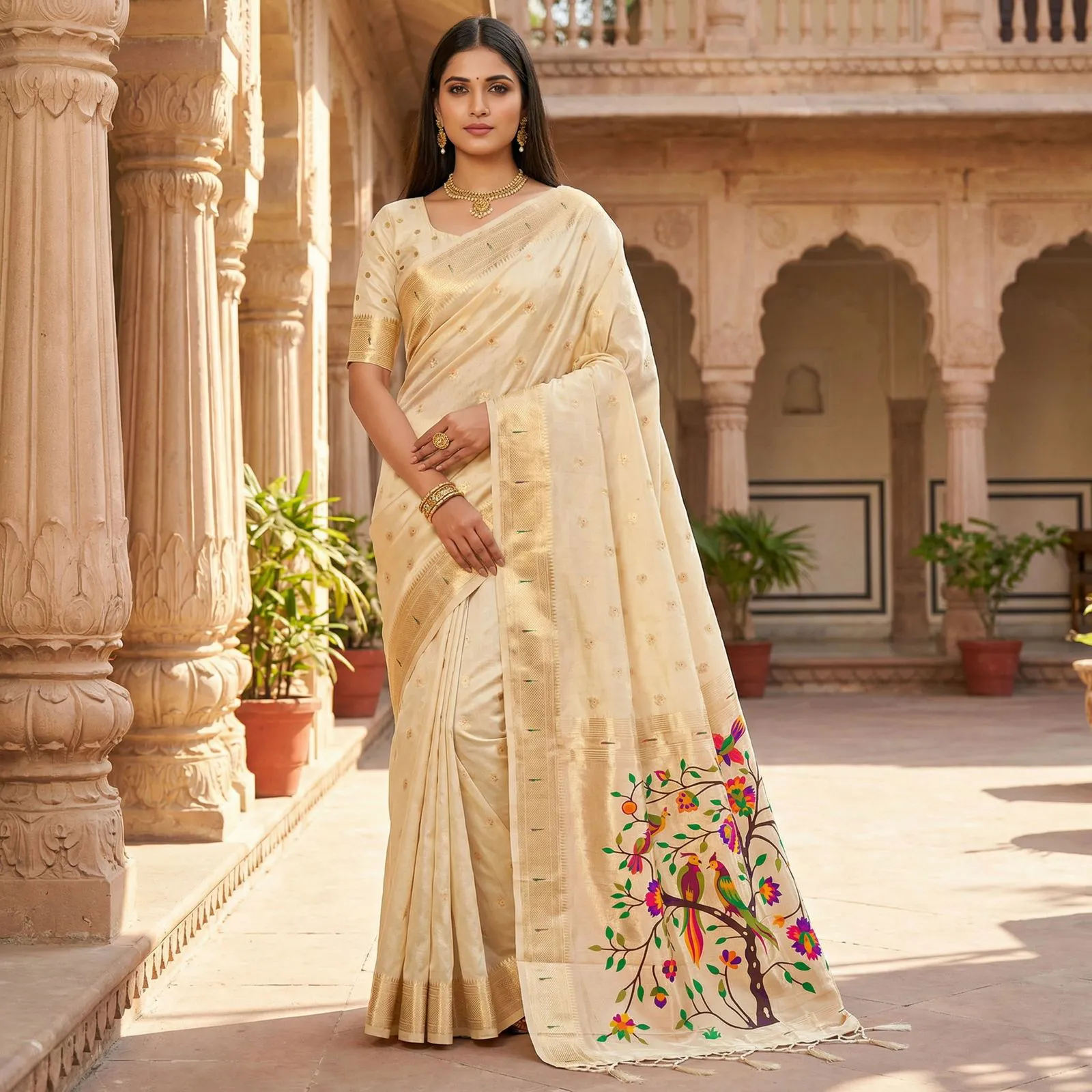 Mb 1111 Organza Silk Woven Butti Motifs Paithani Saree Collection Sarees