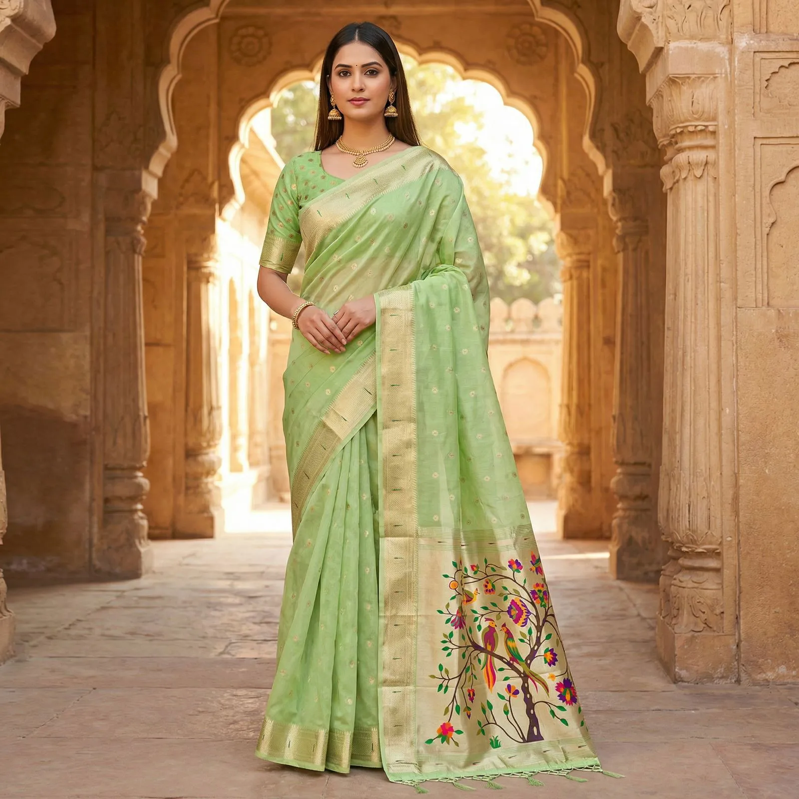 Mb 1111 Organza Silk Woven Butti Motifs Paithani Saree Collection Sarees