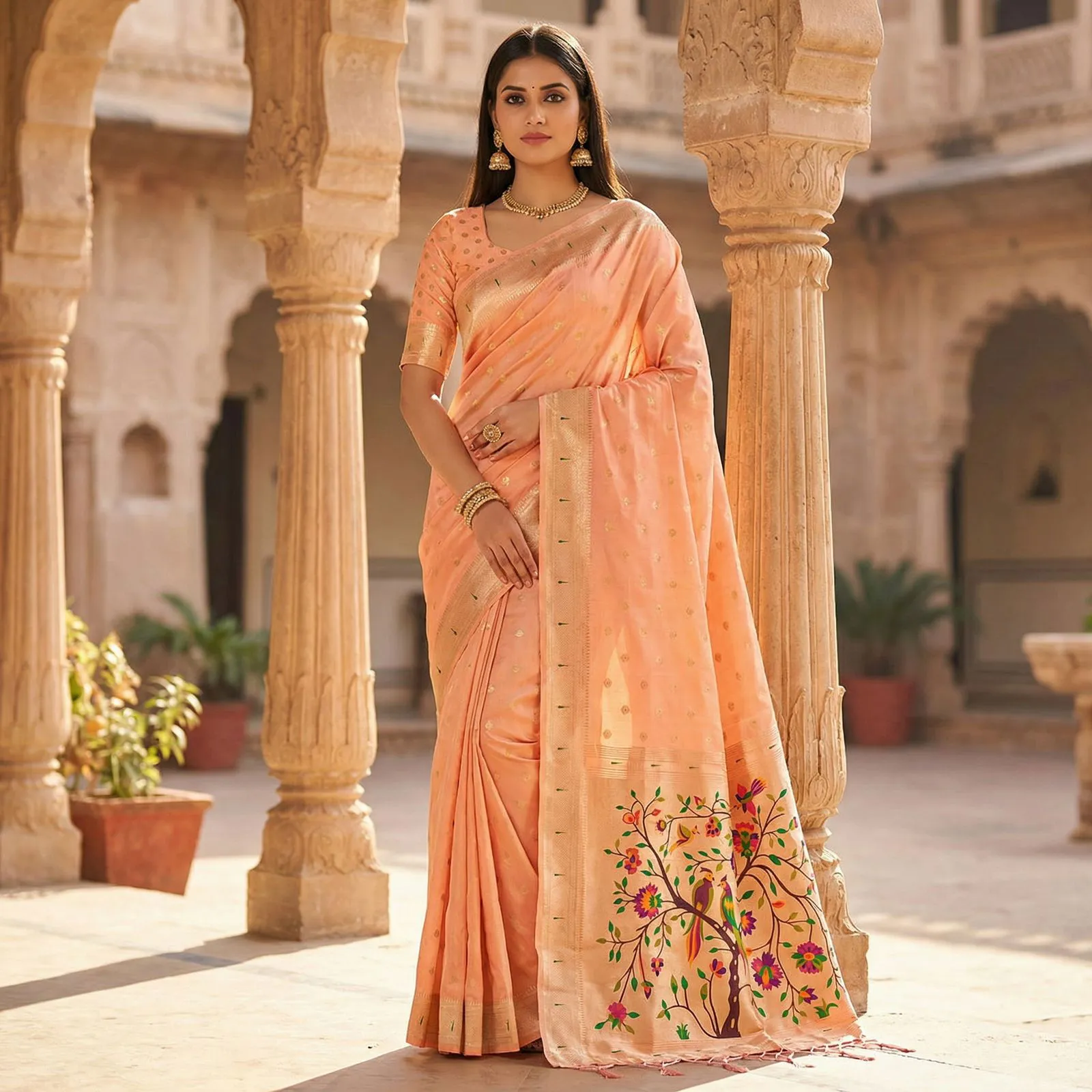 Mb 1111 Organza Silk Woven Butti Motifs Paithani Saree Collection Sarees