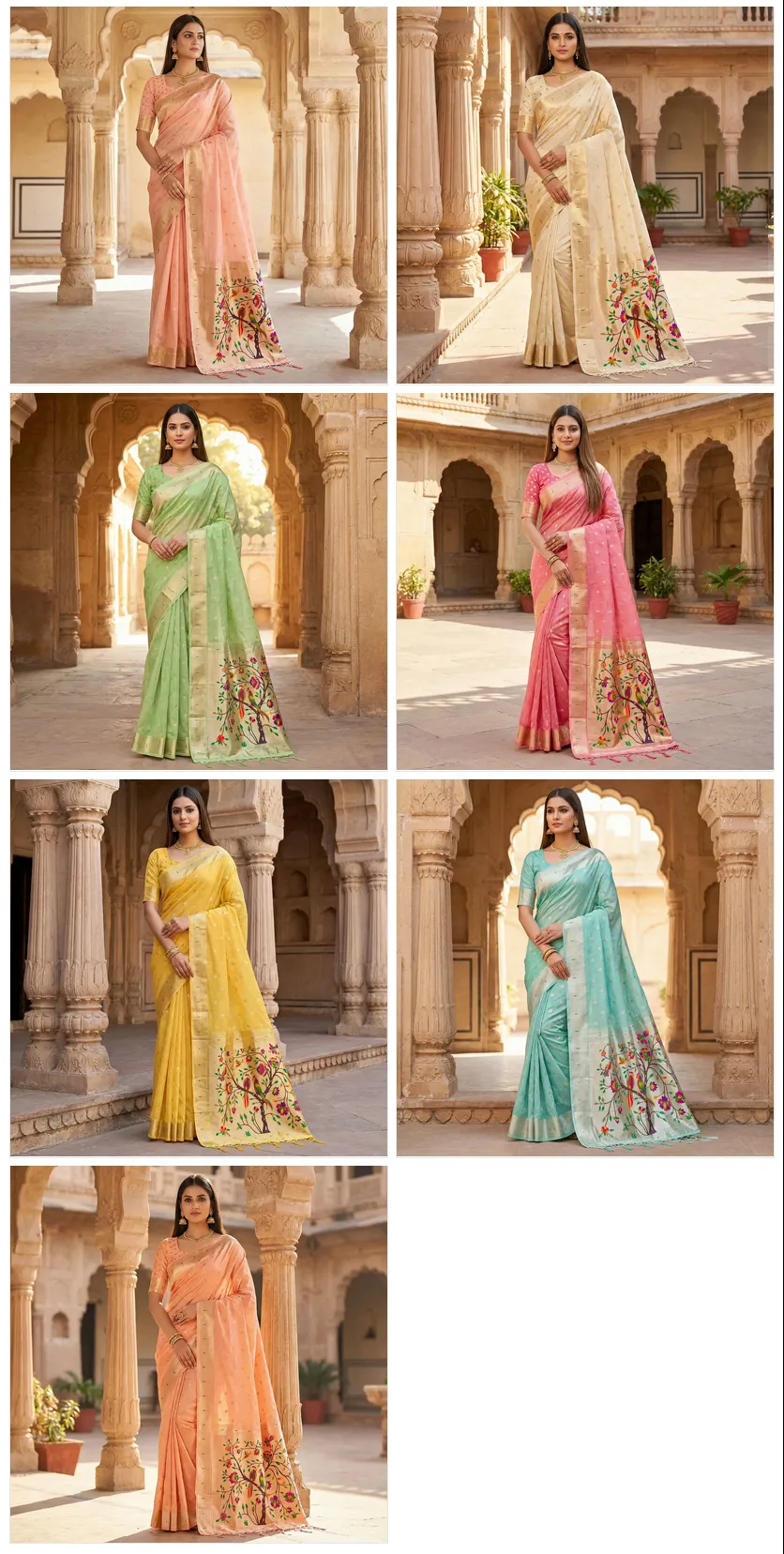 Mb 1111 Organza Silk Woven Butti Motifs Paithani Saree Collection Sarees