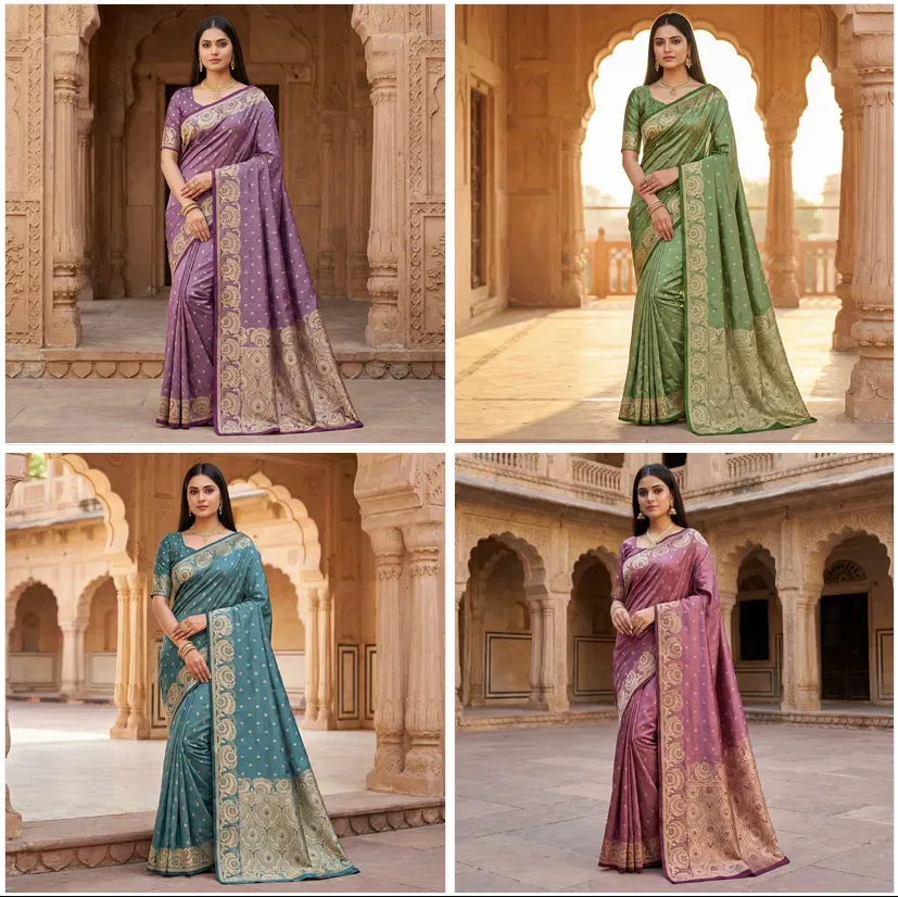 Mb 8 Satin Silk Golden Butta Woven Saree Collection Sarees