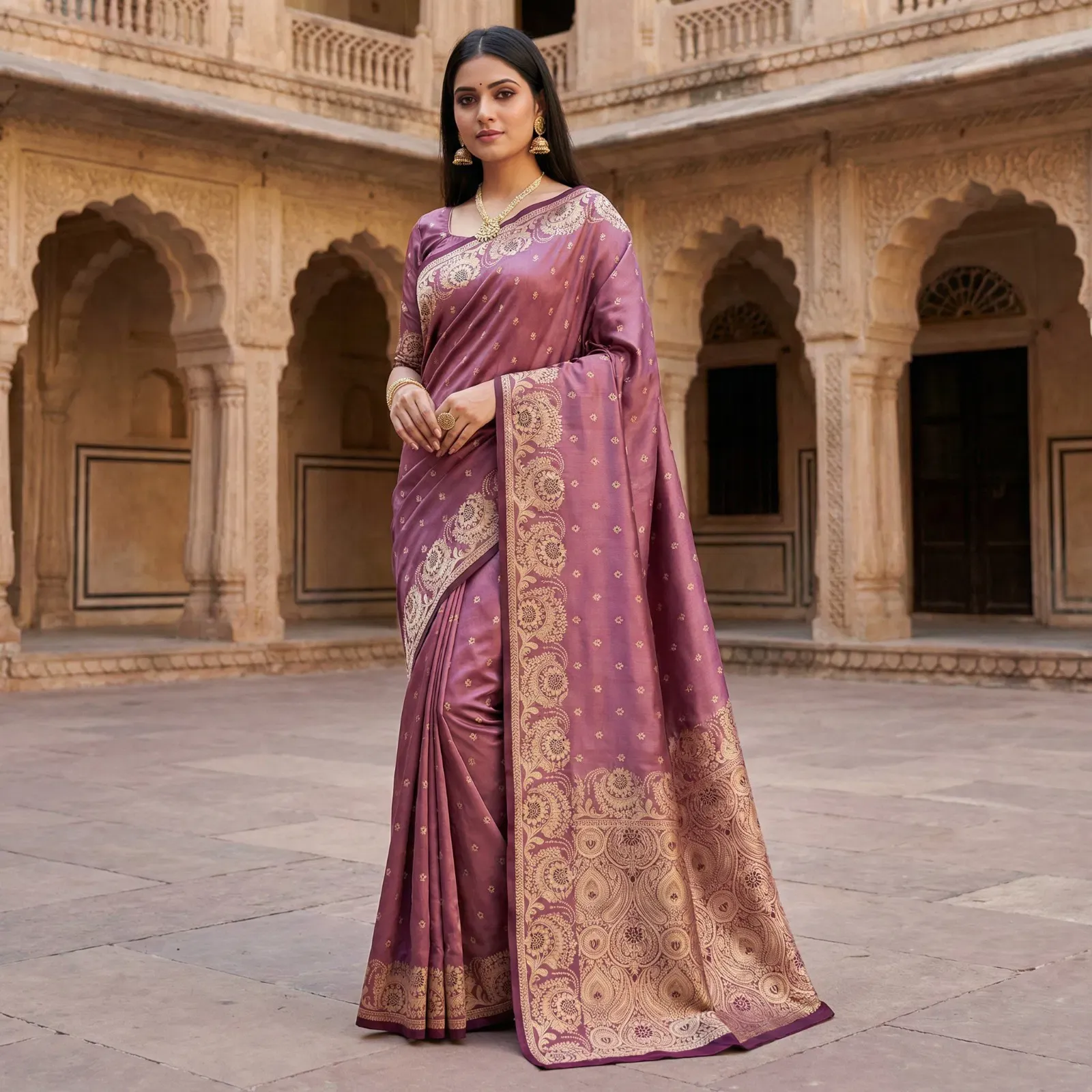Mb 8 Satin Silk Golden Butta Woven Saree Collection Sarees