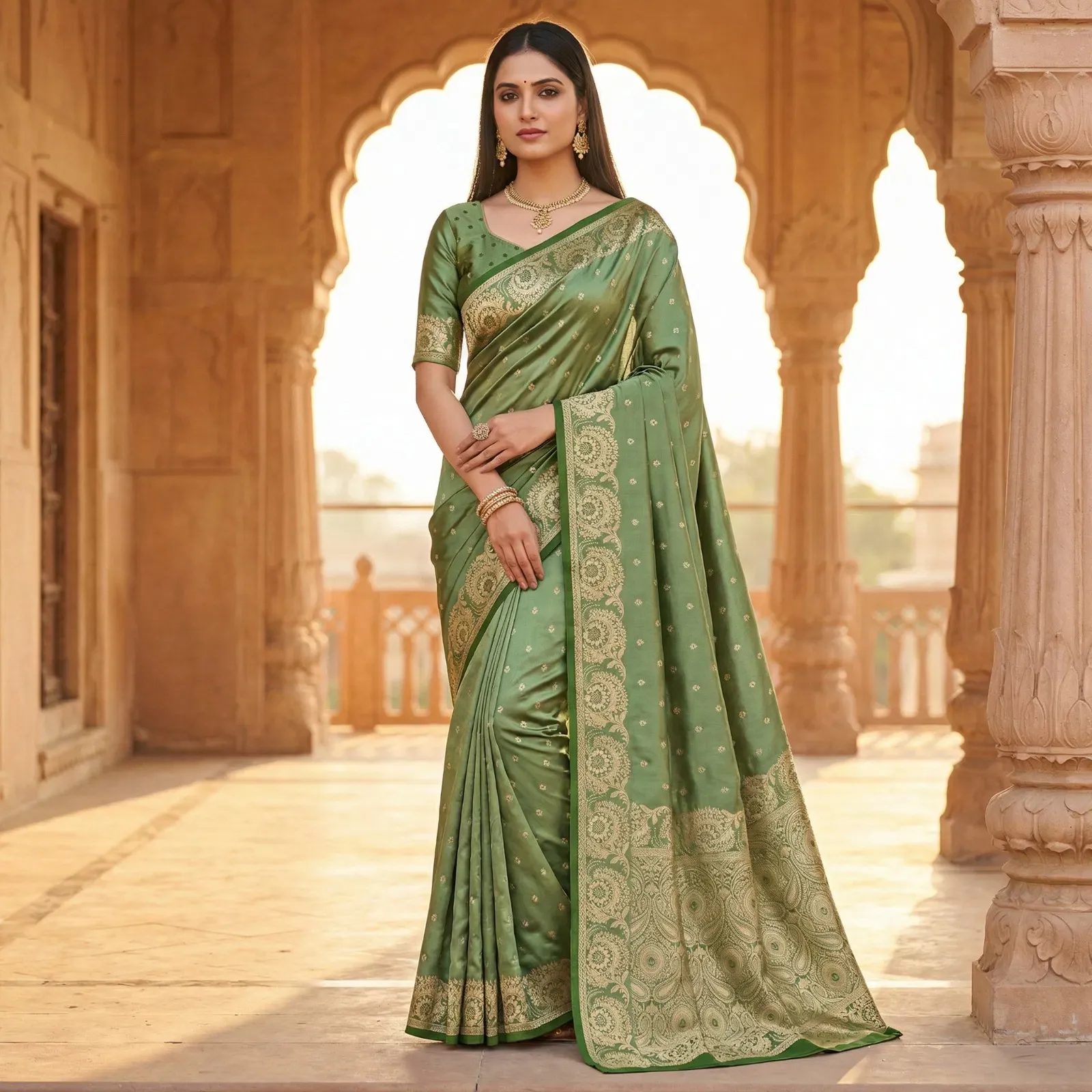 Mb 8 Satin Silk Golden Butta Woven Saree Collection Sarees