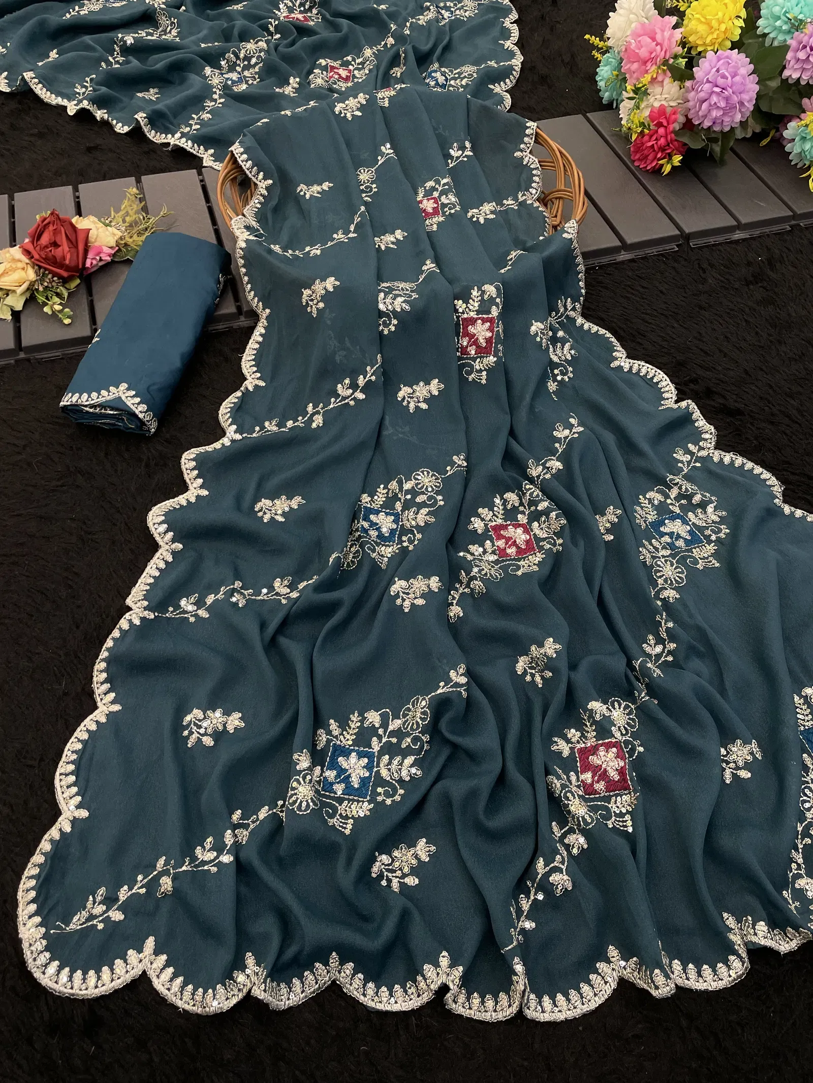 Modal 6358 Georgette Embroidered Designer Saree Collection Sarees