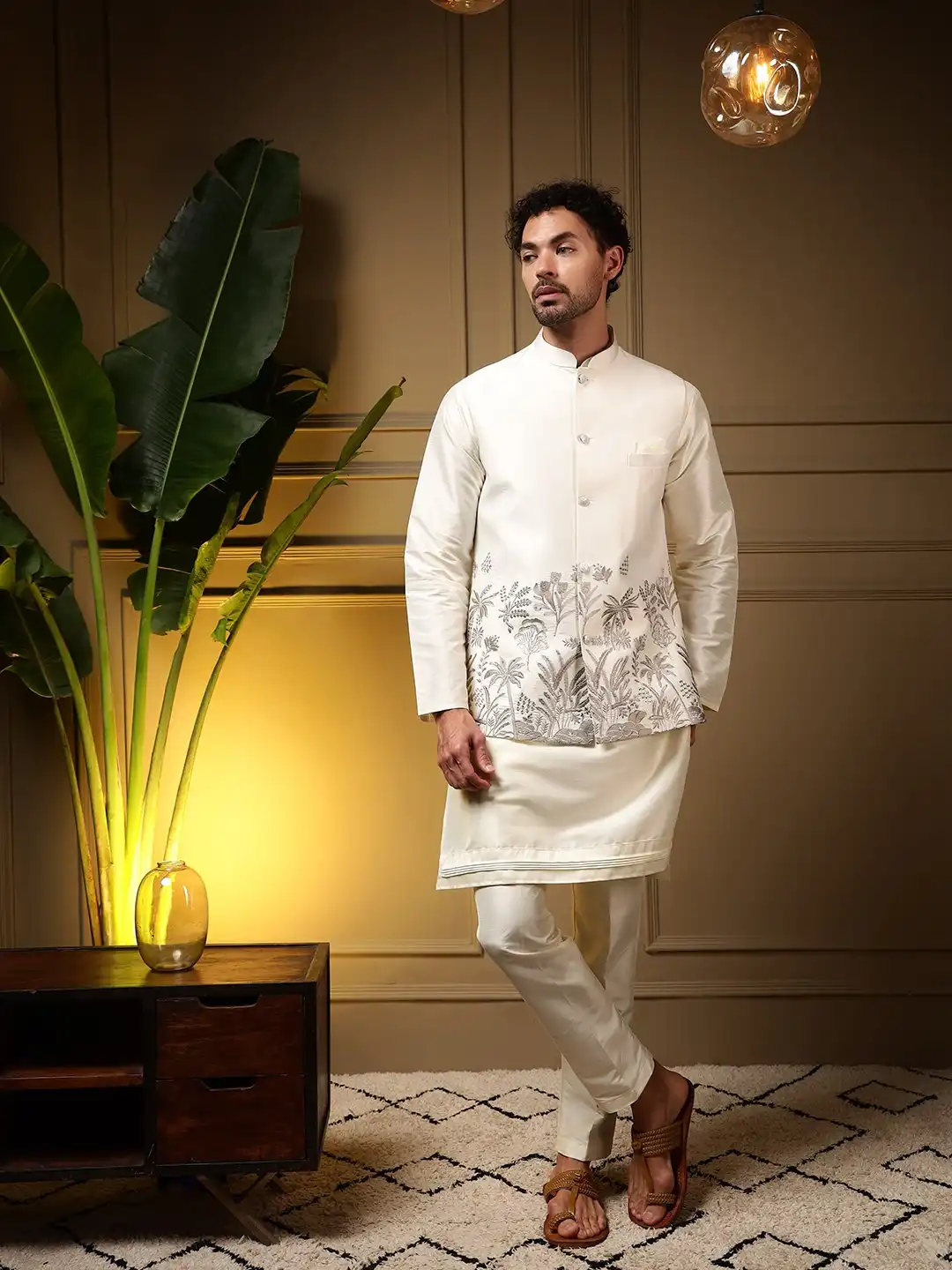 VTR 08 Wedding Embroidered Koti Kurta Pant Set for Men in Heavy Silk