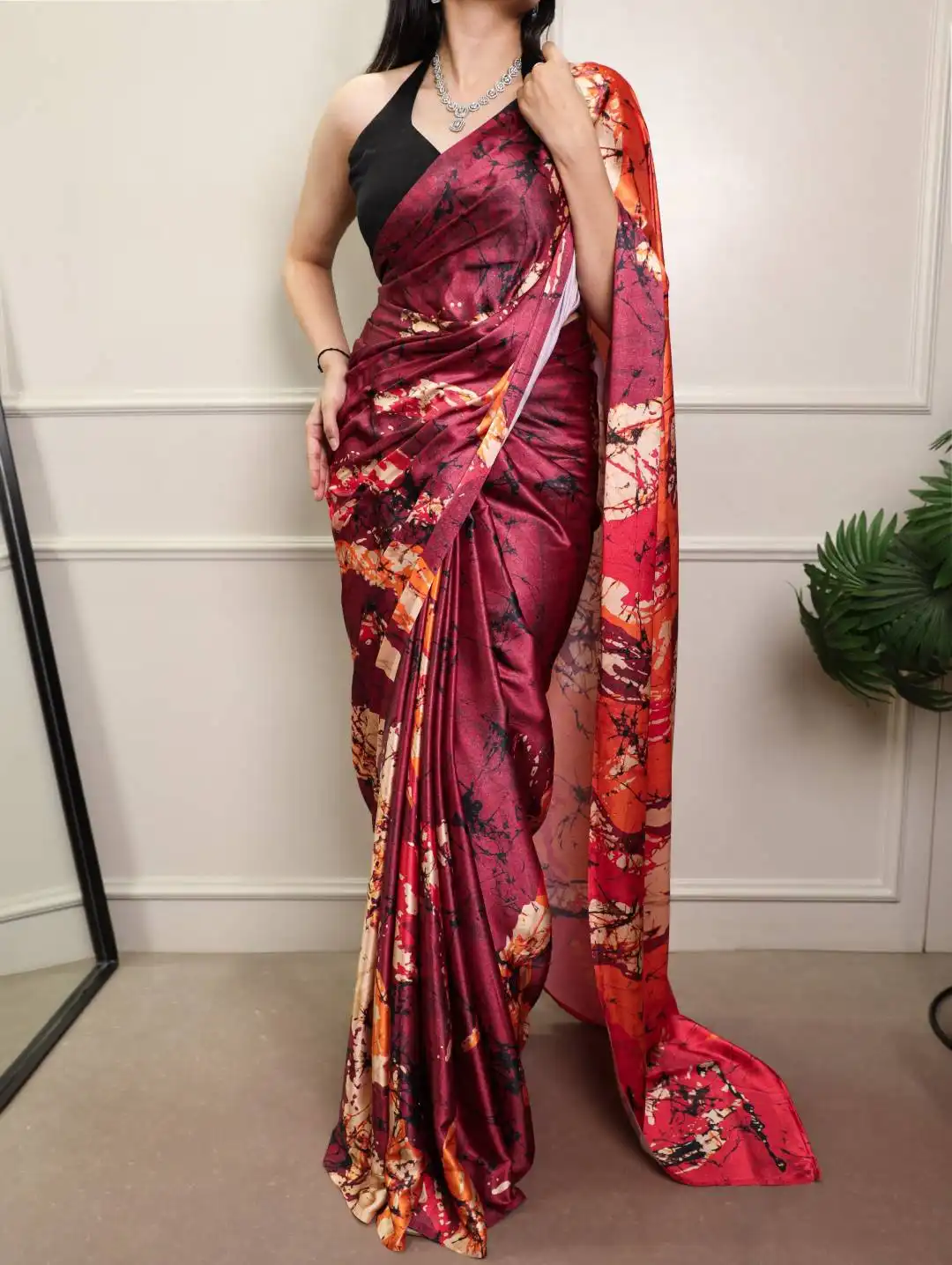 WMN 7012A Satin Silk Printed Saree with Natural Silk Blouse Wholesale