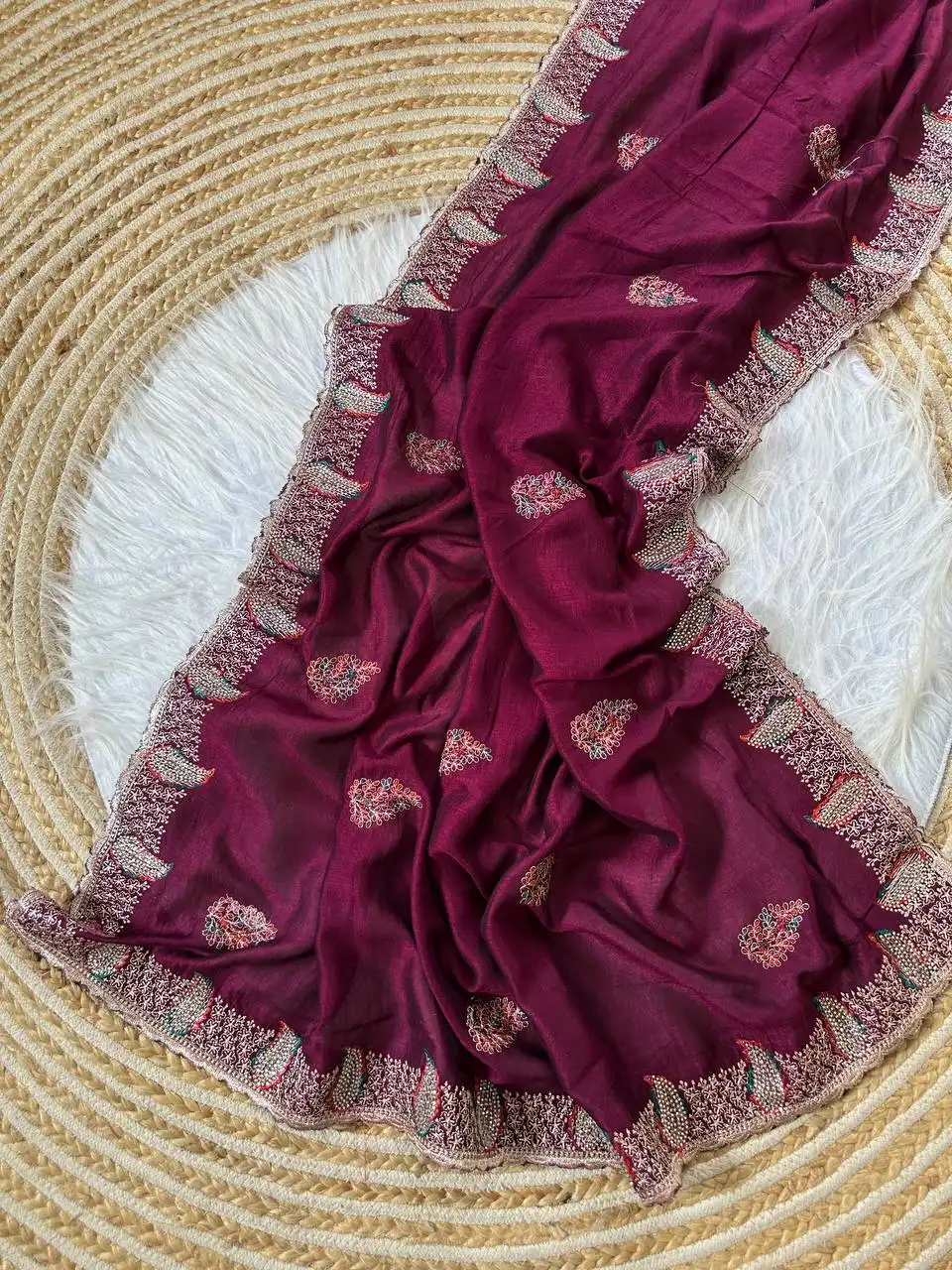 MHV Padma Embroidery Jarkhan Work Party Wear Saree