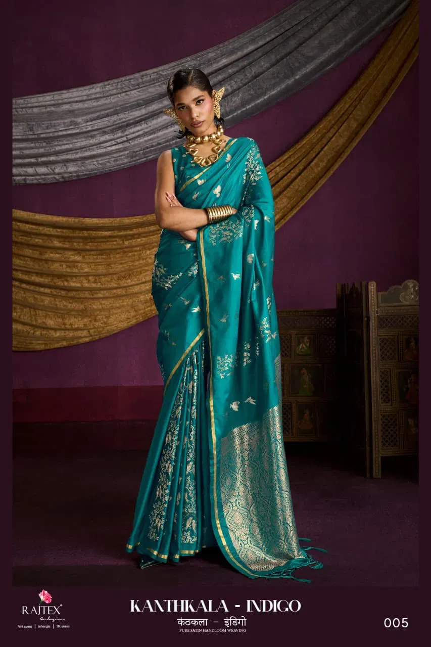 Rajtex Kanthkala Indigo Satin Silk Festival Wear Saree Collection Sarees
