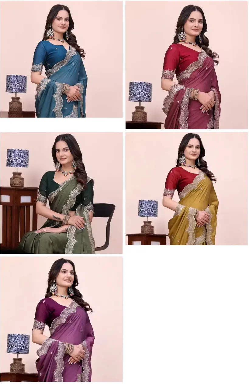 Scalop Dhrruv 1 Rangoli Silk Crush Embroidered Beautiful Saree Collection Sarees