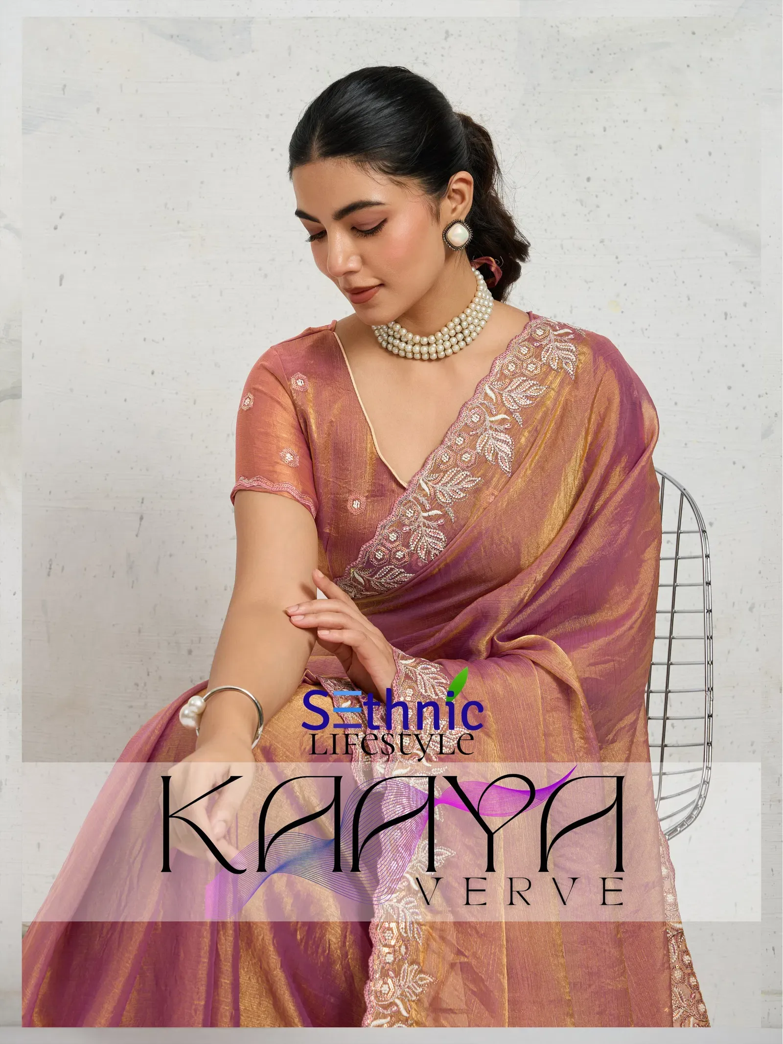 Sethnic Kaaya Verve Chiffon Velvet with Embroidered Saree Collection Sarees