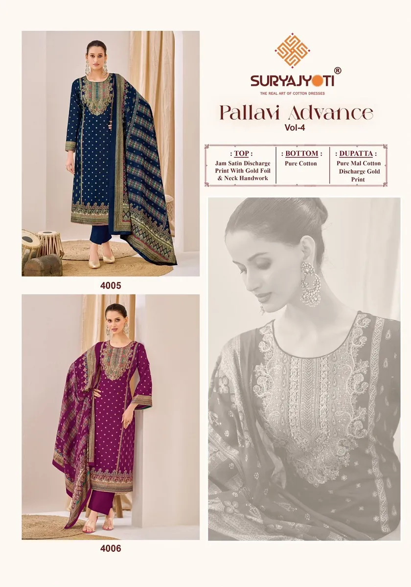 Suryajyoti Pallavi Advance Vol 4 Unstitched Suits