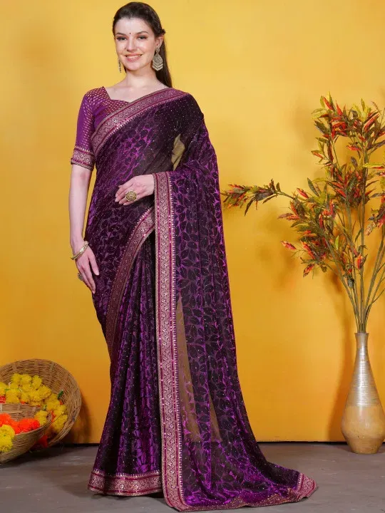 Swarosk Delta Paan Lycra with Lace Border Party Wear Saree Collection Sarees