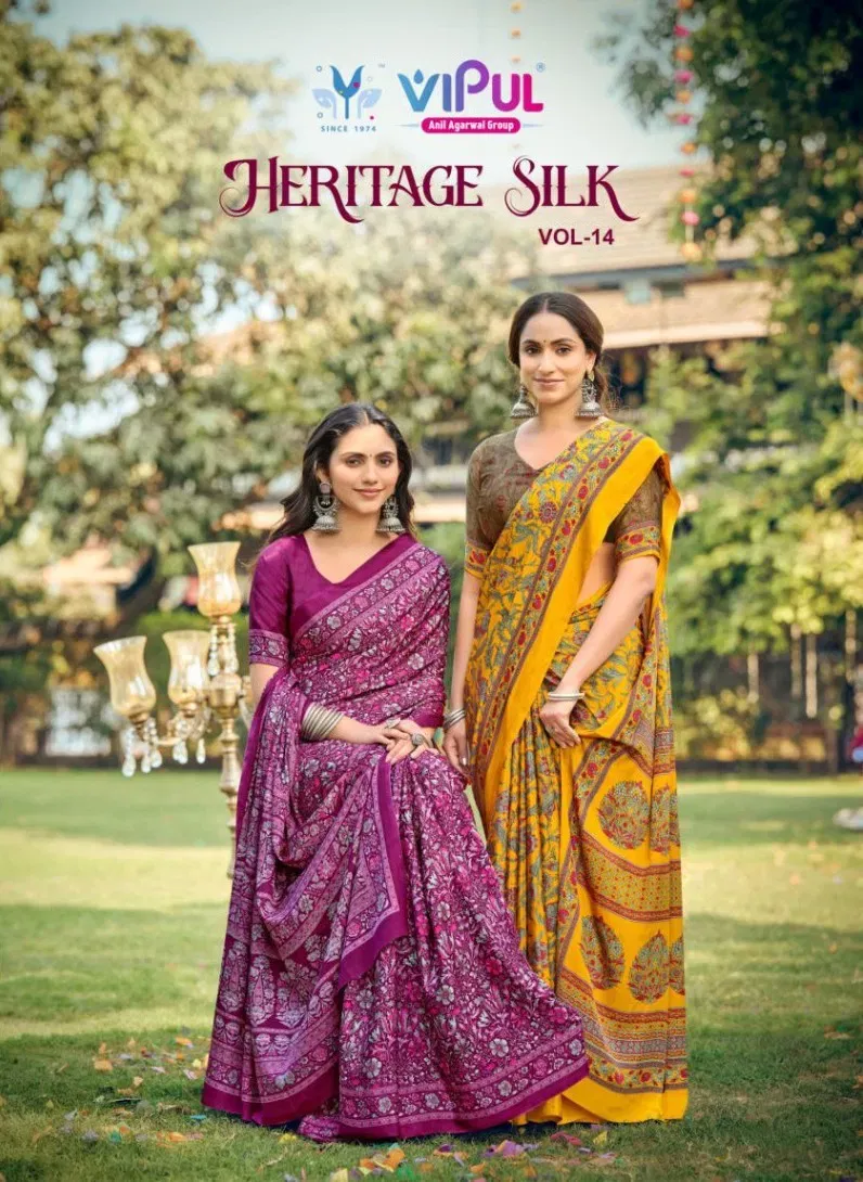 Vipul Heritage Silk Vol 14 Crepe Printed Casual Wear Saree Collection Sarees