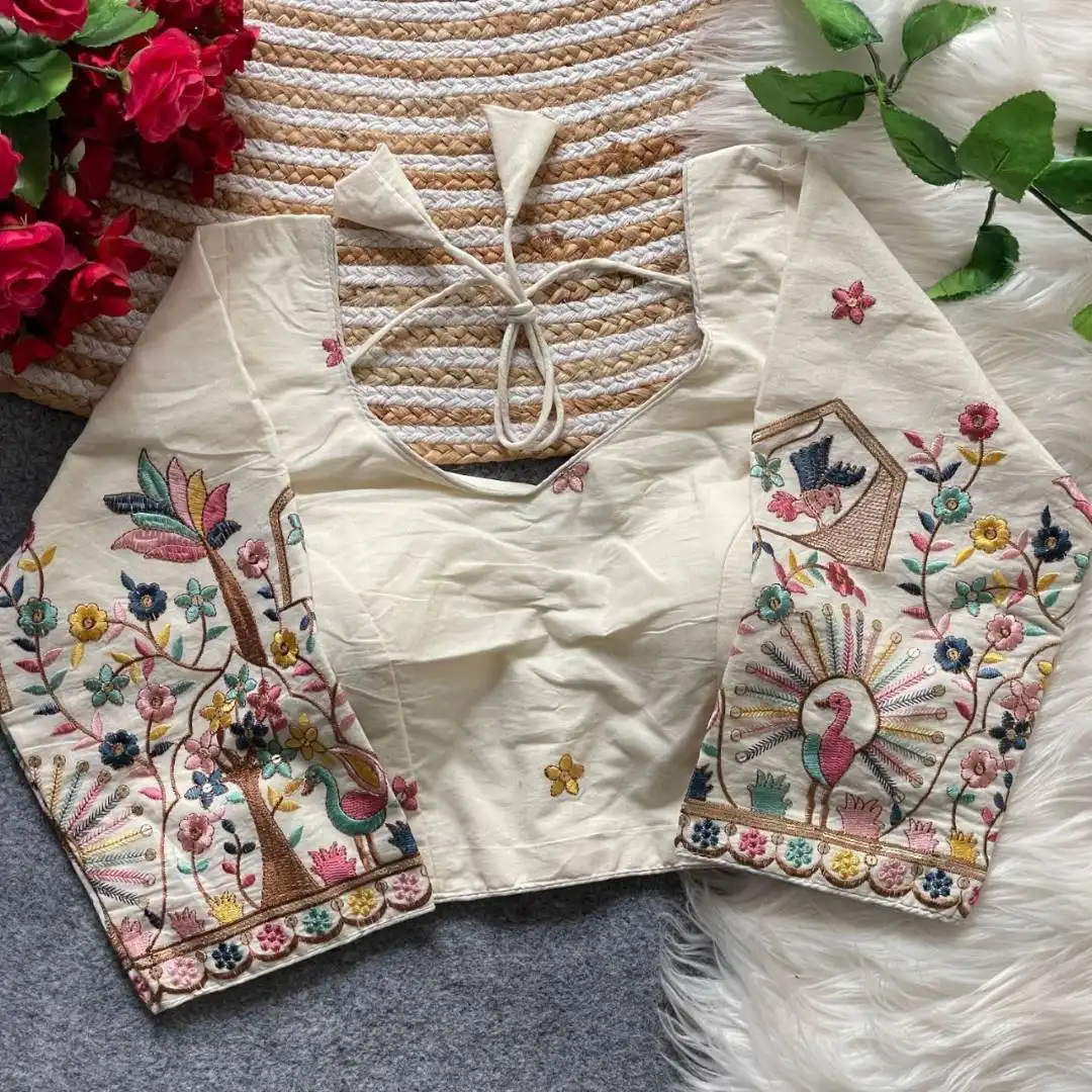 Ruhi Vol 191 Off White Khadi Embroidery Work Readymade Blouse