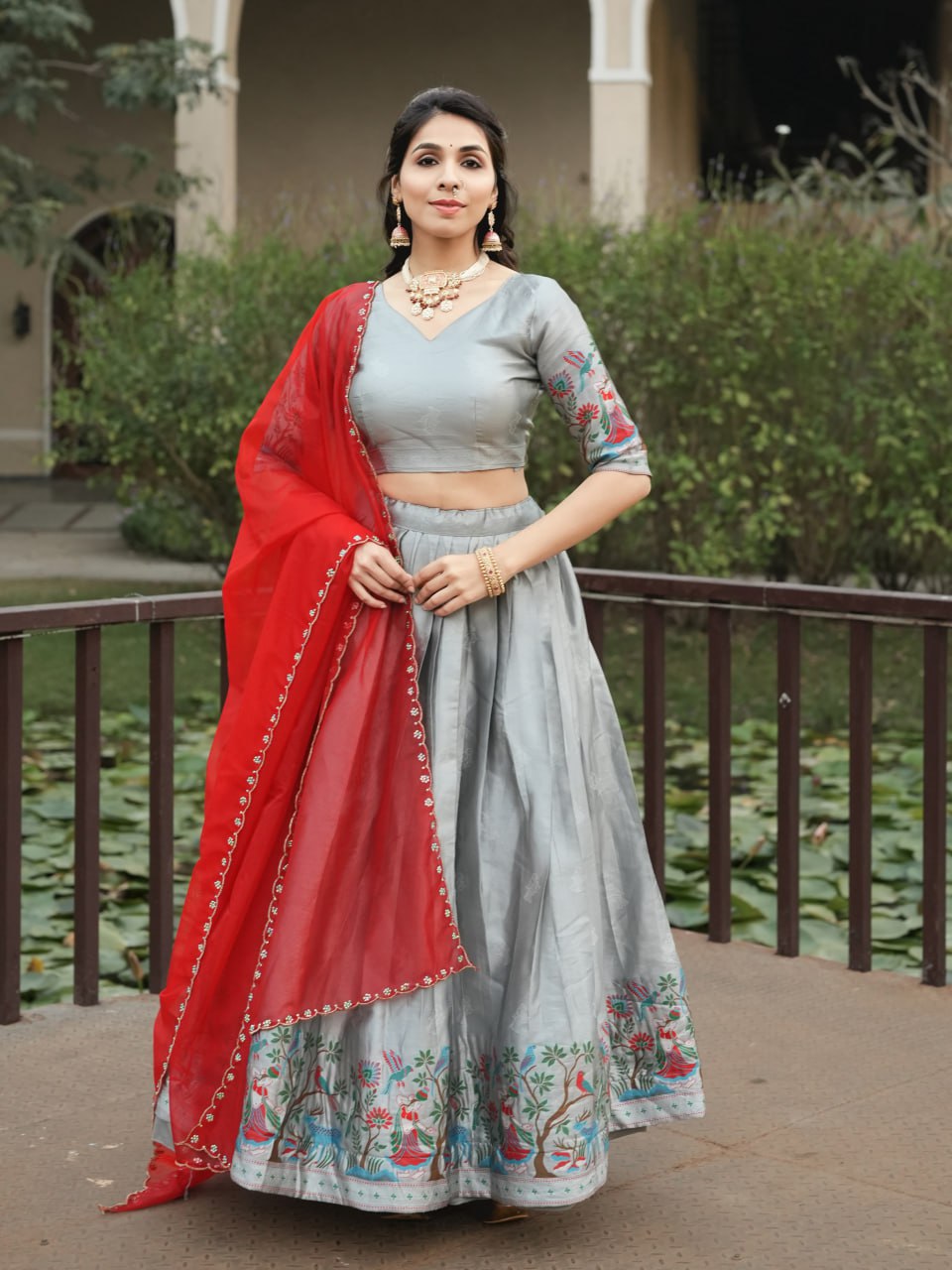 WMT 8130 Kalamkari Printed Border Lehenga Choli Wholesale