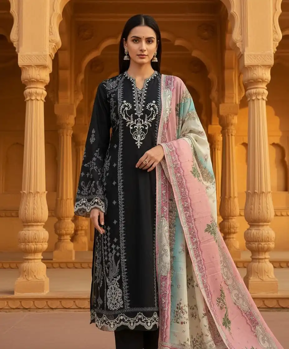 Zarin 67 Black Printed Kurti Pant With Dupatta Collection