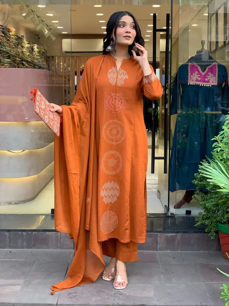 Zarin 57 Orange Designer Kurti Pant With Dupatta Wholesale