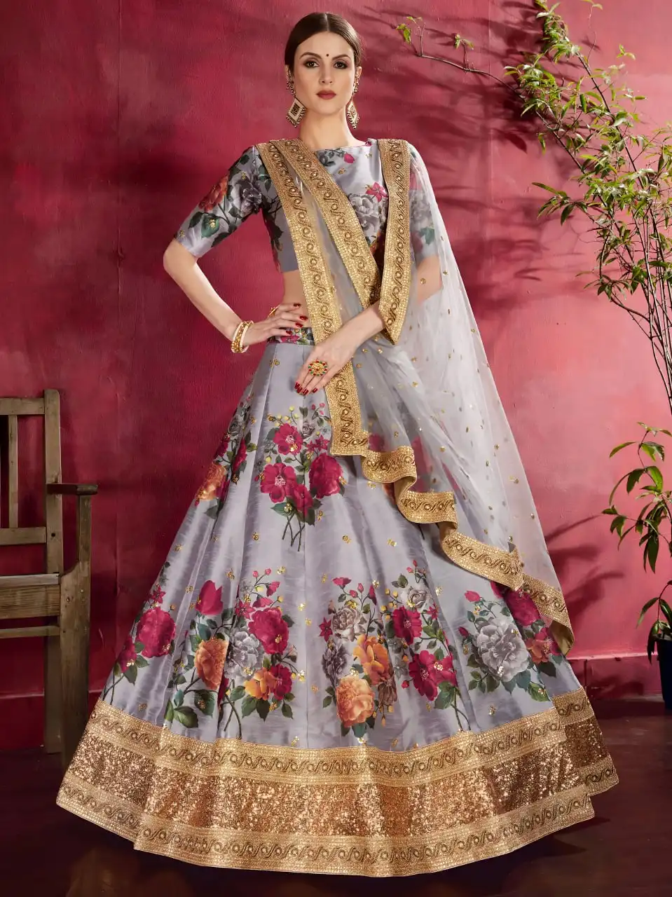 Zeel 7510 Grey Floral Printed Lehenga Choli Manufacturers in Surat