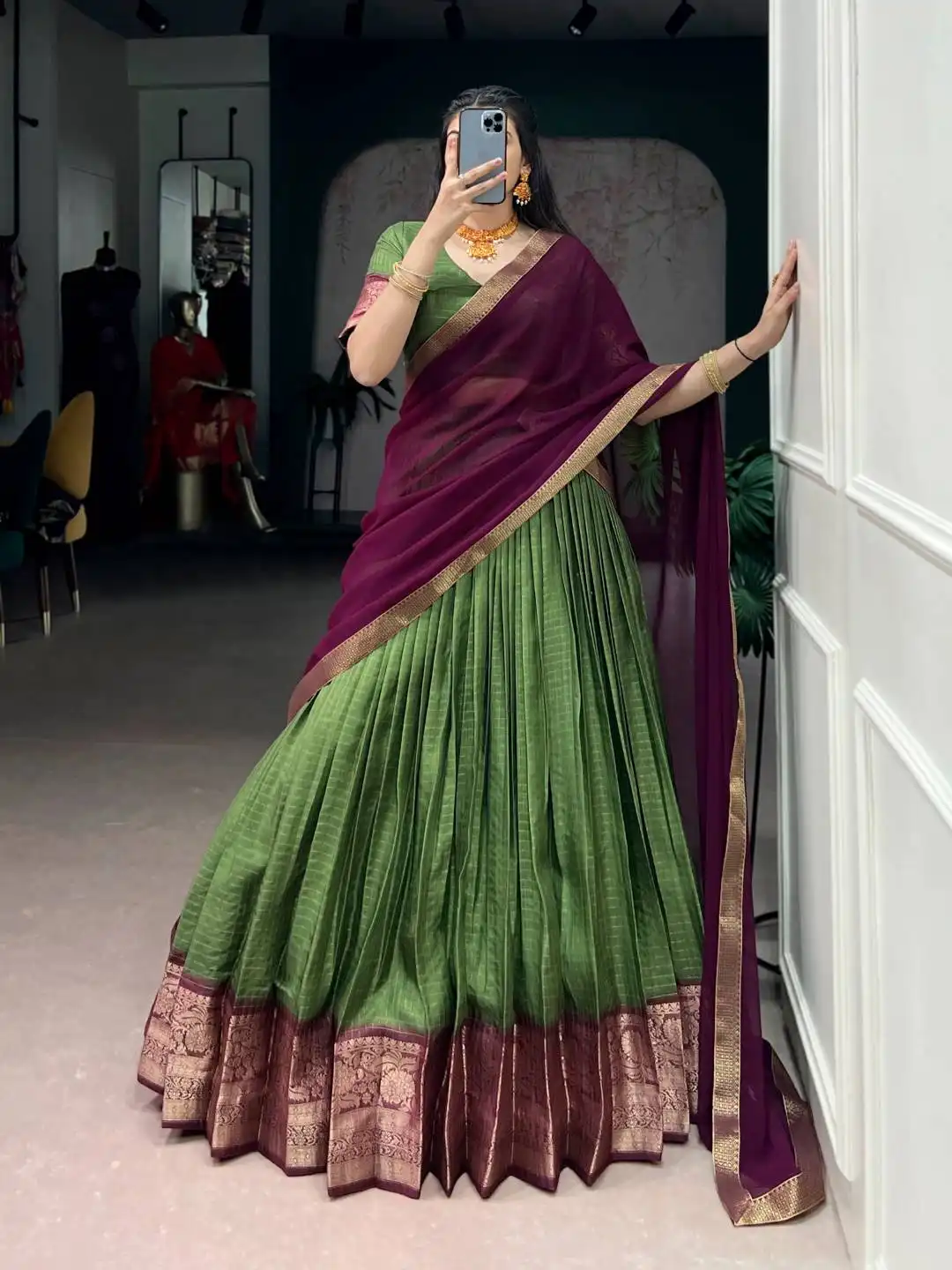 WMN 2045 Dola Chex Zari Weaving Occasion Lehenga Choli