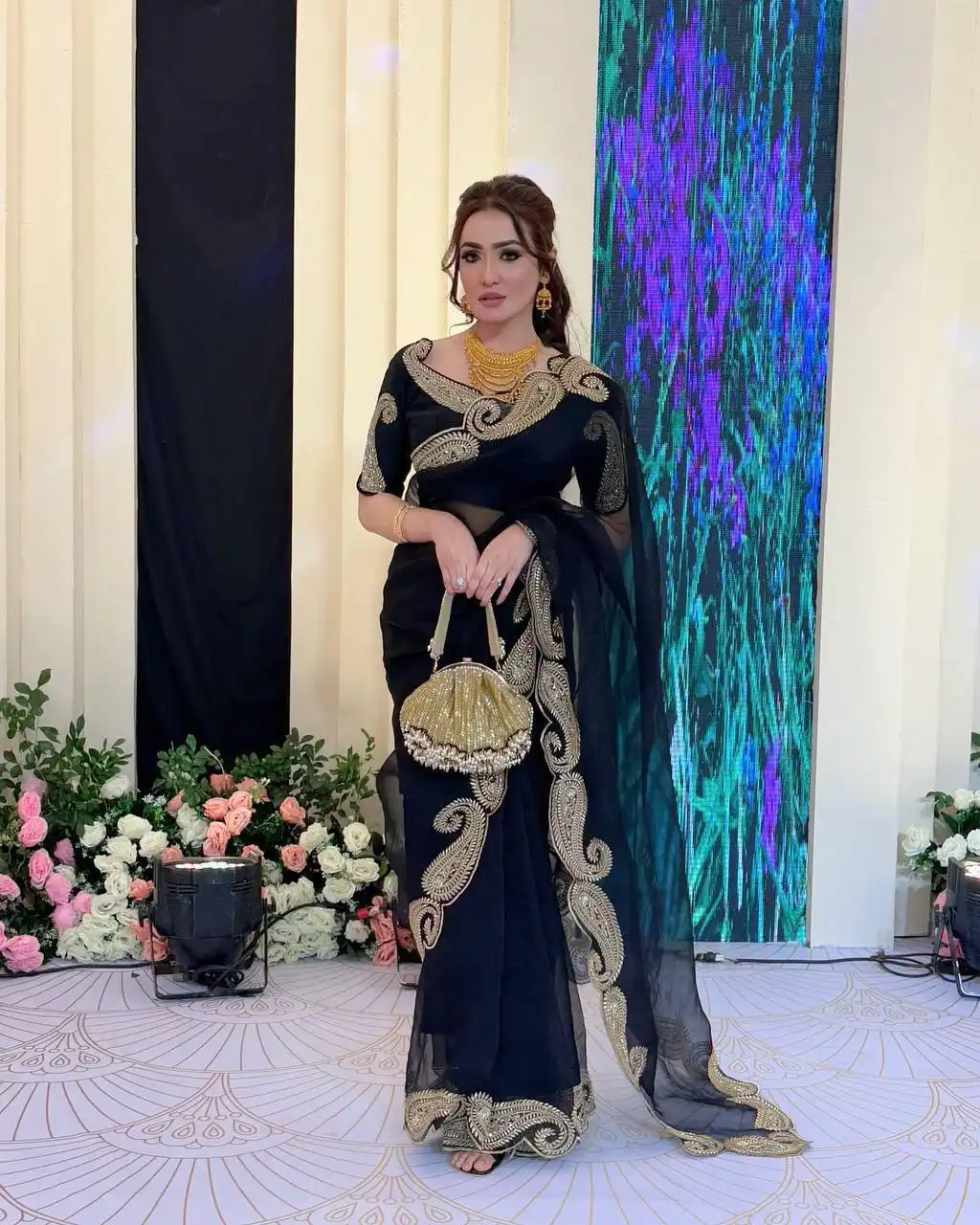 Kusum 842 Black Rangoli Silk Designer Party Wear Saree