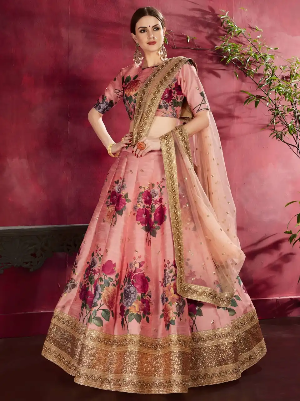 Zeel 7509 Peach Floral Printed Occasions Lehenga Choli