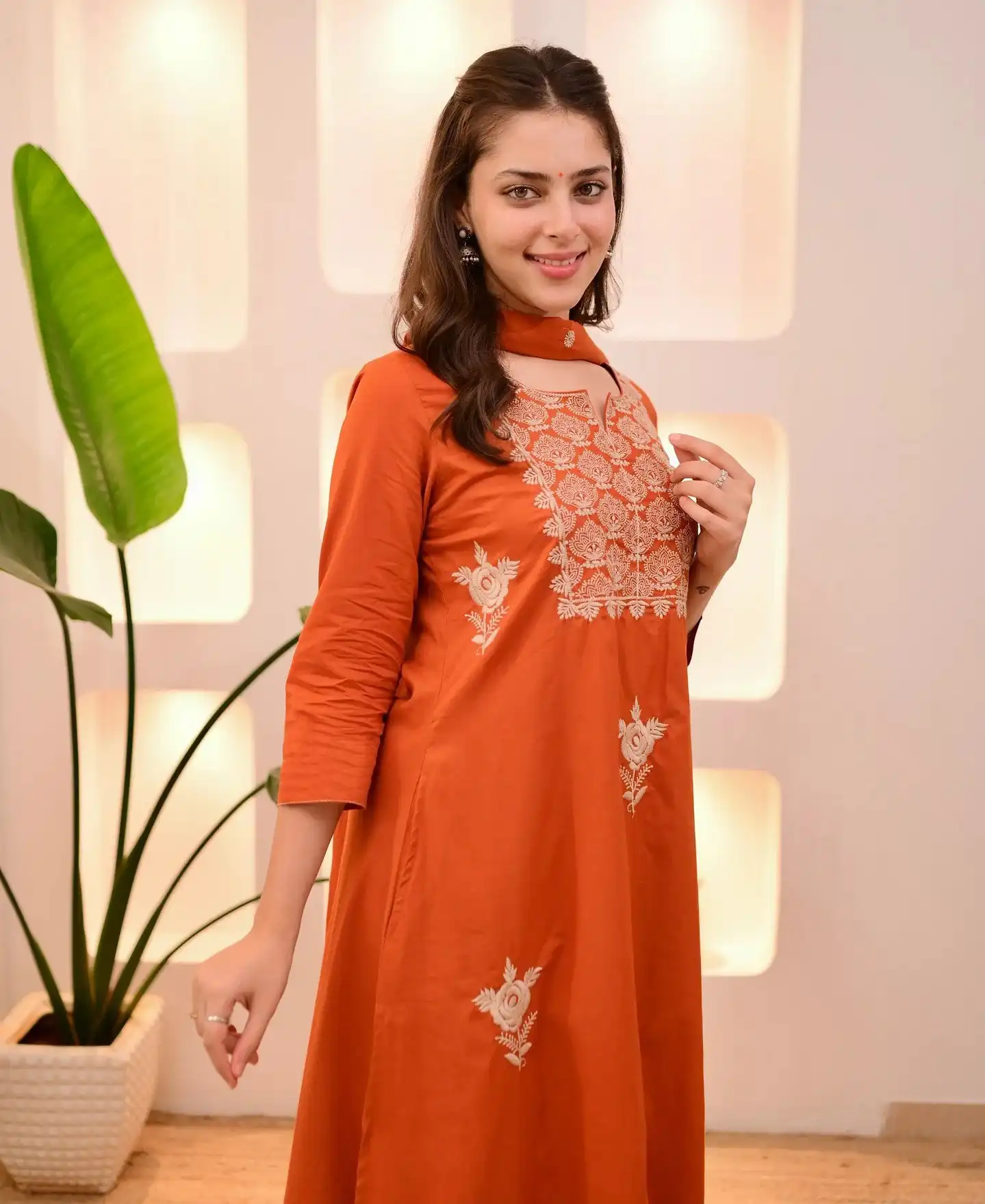 FFD Vol 116 Orange Embroidery Kurti Pent With Dupatta