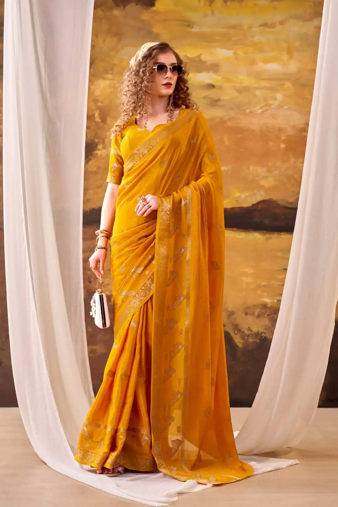 WMN 7913 Crepe Weaving Work Saree Wholesale Market in Surat
