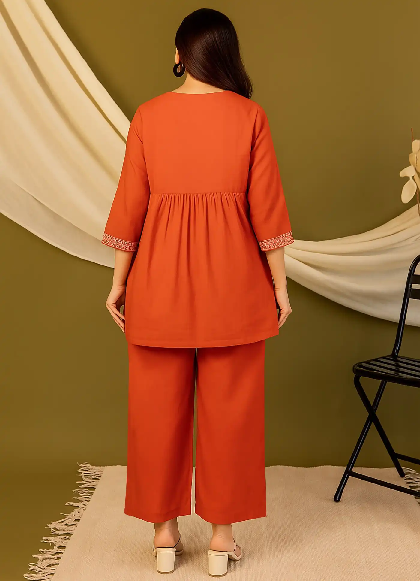 FFD Vol 118 Orange Crepe Embroidery Co Ord Set Collection