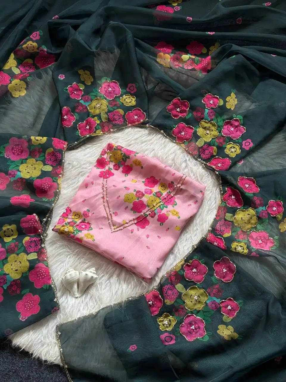 WMS Vol 166 Flower Printed And Cut Dana Handwork Saree Collection