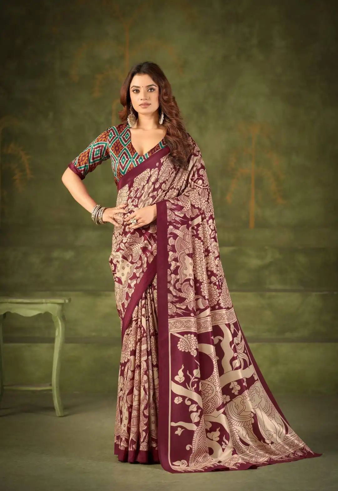 WMN 7301 Tasar Silk Kalamkari Printed Saree Wholesale Market
